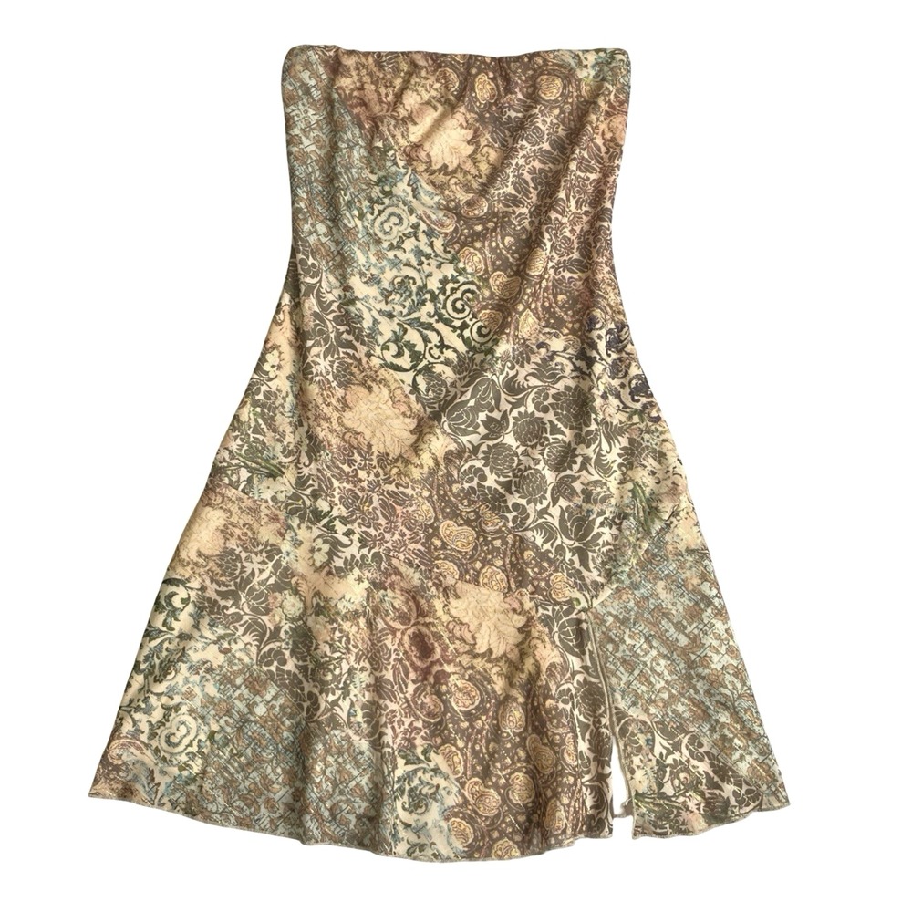 Bershka Strapless Mini Dress Womens S Metallic Patchwork Floral Boho Tube Y2K